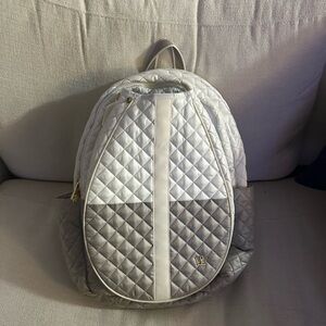 Oliver Thomas Quilted Gray and White Tennis Backpack
